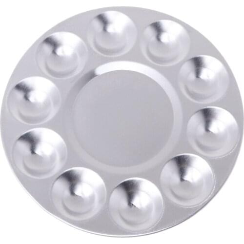 Aluminum Round Oil Painting Palette Nail Art Color Mixing Plate With 10 Grooves P82A