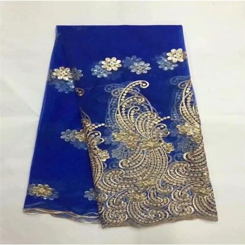 /CQP) High Quality Nigerian Lace Embroidered Gold Line Tulle Lace Fabric For Wedding Dress 5 Yards African Lace Fabric! (8