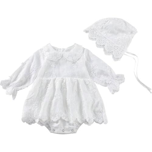 Baby Dress Girl Baptism Dress Lace Princess White Christening Dress And Bonnet Infant Toddler Rompers Dress