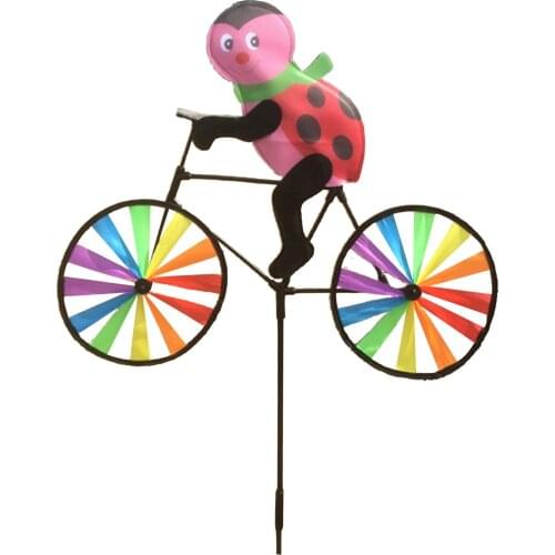 House Ladybird Bike Garden Spinner, Vintage Style Stake Decoration, Rustic Antiqued Finish