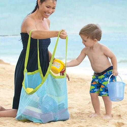 Fatcool Portable Beach Bag Kids Mesh Blue and Green Dry Bag For Beach Park Toys Towel Clothes Conch Organizer Swimming Bags