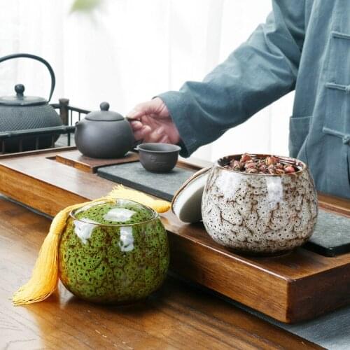 Ceramic Storage Tank Kiln Tea Canister Ceramic Storage Tank Moisture-Proof Sealed Jar Household Large Candy Jar