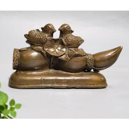 China brass Lotus root Mandarin duck penholder crafts statue