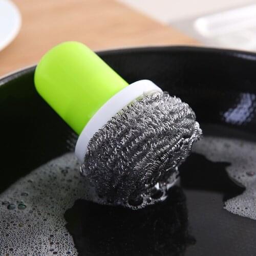 Creative short handle stainless steel wire ball pot brush Kitchen Cutlery Cleaning Brushes Household Cleaning Tools Accessories