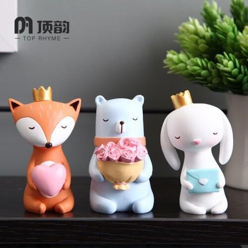 Creative Fox rabbit bear Statue Resin sculpture Crafts Simple Living Room Ornaments Home Office Store Decors Decorations