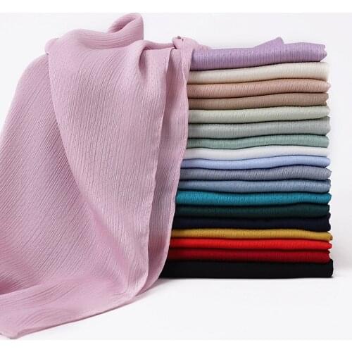2021 Summer Silk Scarf Plain Chiffon Hijab Scarf Women Wrinkle Shawls Wraps Head Scarf Pashmian Muslim Soft Hijabs Scarves