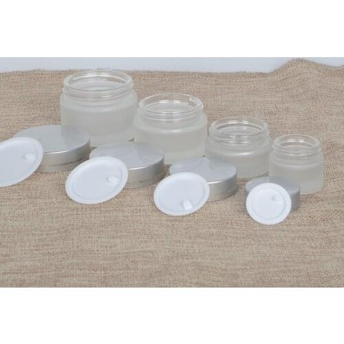 Frosted Glass Cream Jar Cosmetic Container 5-100g Cosmetic Jars Silver Gold Lid Glass Bottle Make Up Container Empty Jars Travel