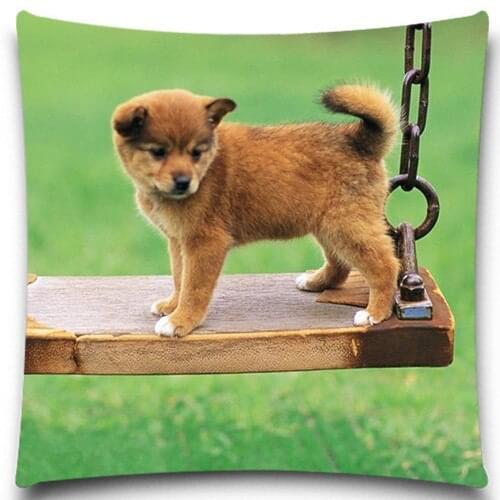 Cute little dog on the swing Cotton Polyester Pillow Case For Christmas Gift office/bedroom/chair seat cushion 5 size Decorative