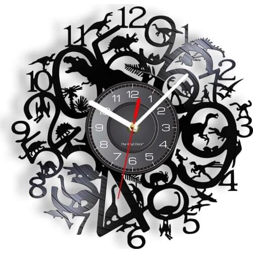Dinosaurs Breeds Vinyl Record Wall Clock For Kids Room Jurassic Period Tyrannosaurus Dino Clock Nursery Decor Silent Wall Watch