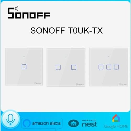 Sonoff T0UK 1/2/3 gang TX Wall Light Switches 86 Type Remote Controlled Wifi Switch With Border Works With Alexa Google Home