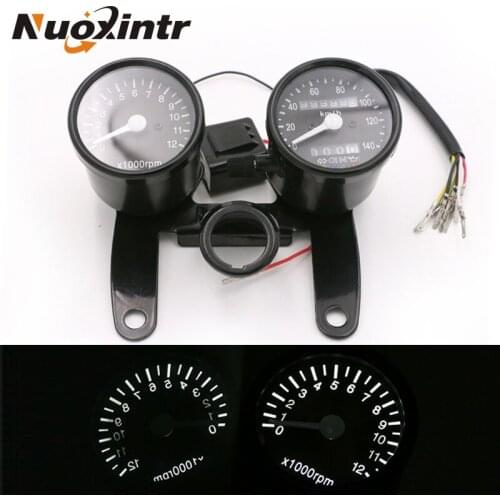 Nuoxintr Motorcycle Tachometer Km/h Speedometer Odometer Tachometer Gauges W/Bracket For Bobber Chopper Cafe Racer