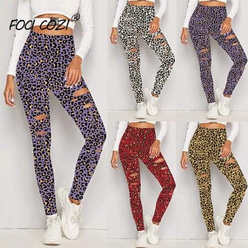High Waist Skinny Ripped Leggings Leopard Print Gym Leggings Workout for Woman Pants Push Up Women Clothing 2020