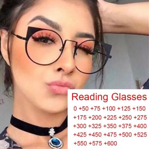 Cute Glasses Women +1 +1.5 +2 Anti Blue Light Transparent Computer Glasses Frame Metal Vintage Black Round Reading Eyewear UV400