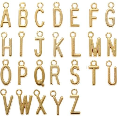 20Pcs 7X17MM Gold color Metal Zinc Alloy English Letter A-Z Charms Fit Jewelry Pendant DIY Necklaces Bracelets Makings