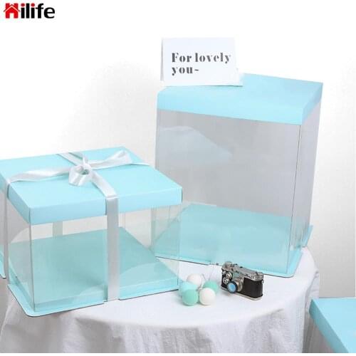 Transparent Square Cake Box Wedding Party Cake 1Pcs 6/8/10 inch PET Candy Cake Box Clear Gift Cupcake Box