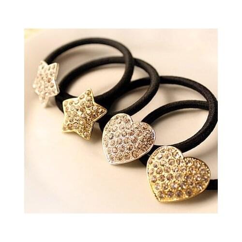 2PCS FashionCrystal Hair Accessories For Women Black Elastic Hair Rubber Bands Girls Lovely Hair Ropes Ponytail Holder