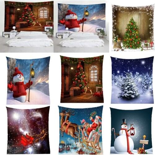 Christmas Tapestry Santa Claus Reindeer Flakes Print Wall Hanging Decor Tapestries Backdrop 71inch