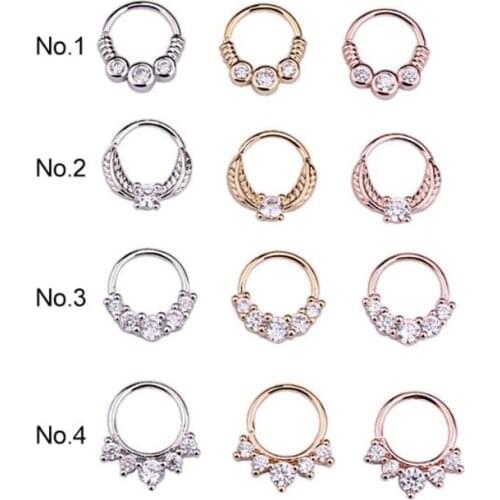 4Styles Round CZ Hoop Nose Piercing Stainless Steel Septum Ring Helix Cartilage Earring Daith Piercing Body Jewelry