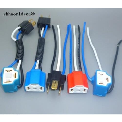 Shhworldsea 2pcs H4 Ceramic Wire Wiring Car Truck Headlight Bulb Harness Socket Plug Lamp Bulb Wire Harness Socket Adapter 12V