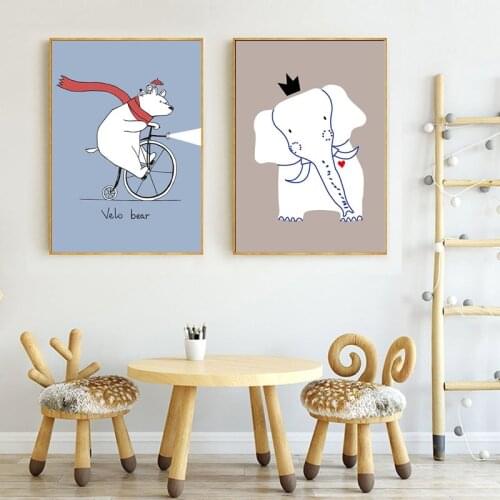 Modern Colorful Cartoon Wall Picture Home Decoration Funny Animals Posters Canvas Painting for Living Room Nursery
