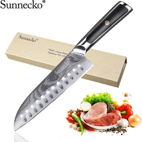 SUNNECKO Premium 7 inch Santoku Knife Damascus Steel Japanese VG10 Core Blade Kitchen Knives G10 Handle Sharp Meat Chefs Knife