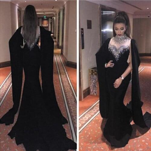 SuperKimJo Robe Soiree Femme Black Muslim Evening Dresses 2020 Dubai Caftan Crystals Beaded Modest Evening Gown 2021