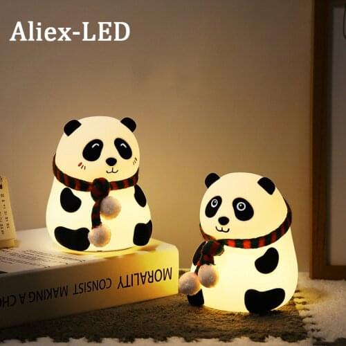 LED Panda Silicone Night Light Colorful Animal Night Lamp USB Rechargeable Touch Sensor Bedroom Bedside Lamp for Kids Gift