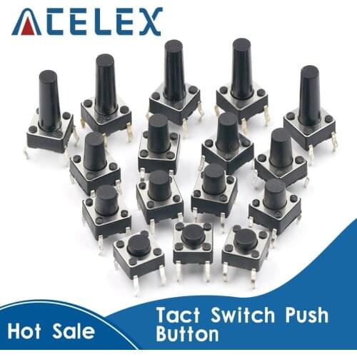 50PCS 6X6X5/4.3/5.5/6/7/8/9/10/13MM Tact Switch Push Button Switch 12V Copper 4PIN DIP Micro Switch For TV/Toys/home use Button