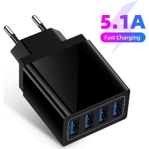 4 Ports USB Charger Adapter 5.1A Fast Charging Phone Charge Converter EU/US Wall Charger For iPhone 11 X XS XR Samsung Xiaomi