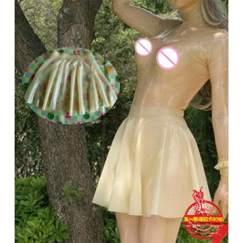 Handmade Women Transparent Latex Skirt Fetish Rubber Latex Tight Umbrella Dress