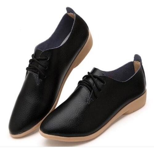 Taomengs 21 Women Genuine Leather Oxford Shoes Women Pointed Toe Casual Nurse Spring Autumn shoes Women Loafers black Shoes 3544