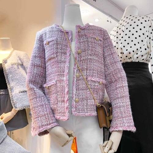 2020 new designer autumn/winter Women luxury Tweed plaid jacket knitted Outerwear gold button knitted designer coat runway