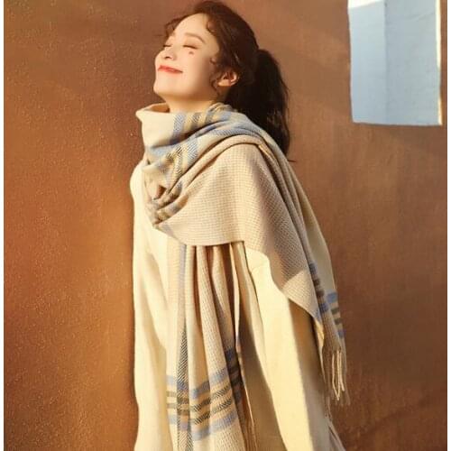 Women winter 2020 new thick warm tassel shawl check scarf