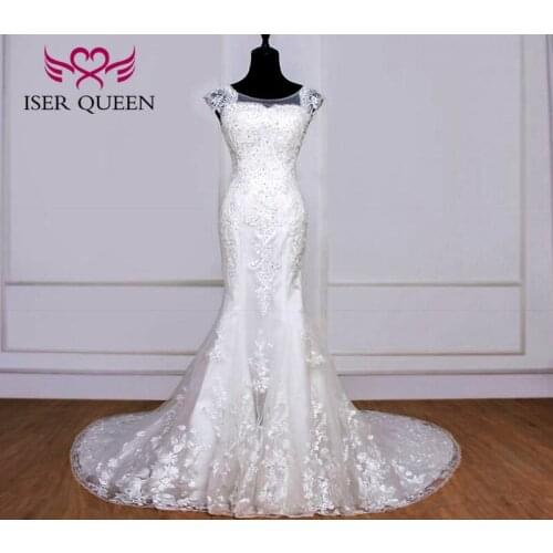 Sheer Neck Beading Lace Vintage Mermaid Wedding Dress Sleeveless Pure white Plus Size Wedding Dresses Africa WX0077