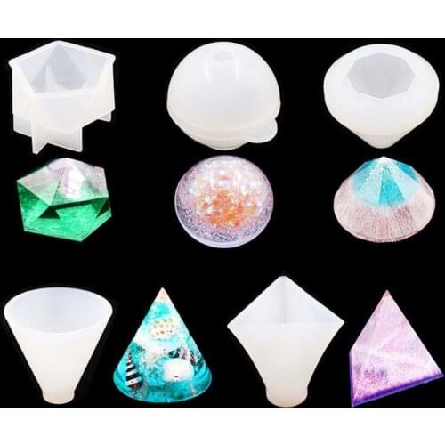 43Pcs 3D Pyramid Cone Sphere Diamond Resin Casting Molds Large Clear Silicone Epoxy Resin Molds Mixing Cups Tools KIt