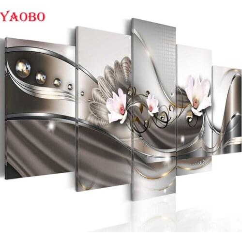 5 pcs 5D DIY Diamond Painting Magnolia Full Square Round Drill Mosaic Rhinestone Embroidery For Living Room Nordic Decoration