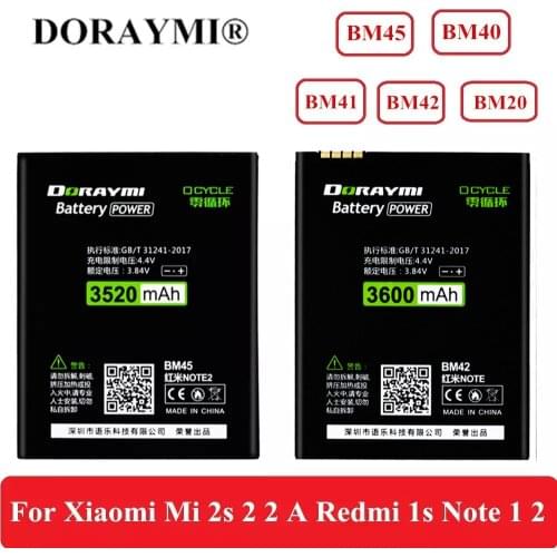 DORAYMI For Xiaomi Redmi Note 2 1 1s Mi 2s 2 2A Mi2s Battery High Capacity BM41 BM42 BM20 BM40 BM45 Phone Replacement Bateria