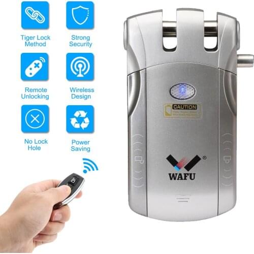 Wireless smart Remote Control Electric door Lock Invisible Keyless Entry Door Lock with 4 Remote Controllers for home security