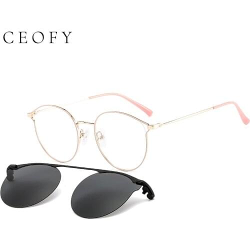 CEOFY Vintage Cateye Sunglasses Women Clip on Brand Designer Optical Myopia Eyeglass Frame Prescription glasses Multifunction