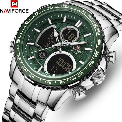 NAVIFORCE Business Green LED Dual Display Men Watch Military Sport Man Wristwatch Luxury Quartz Male Clock Relogio Masculino