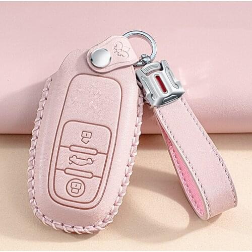 Genuine Leather Car Key Case Cover For Audi A3 A4 B9 A6 C8 A7 S7 4K A8 D5 S8 Q7 Q8 SQ8 E-tron 2018 2019 2020 2021 Accessories