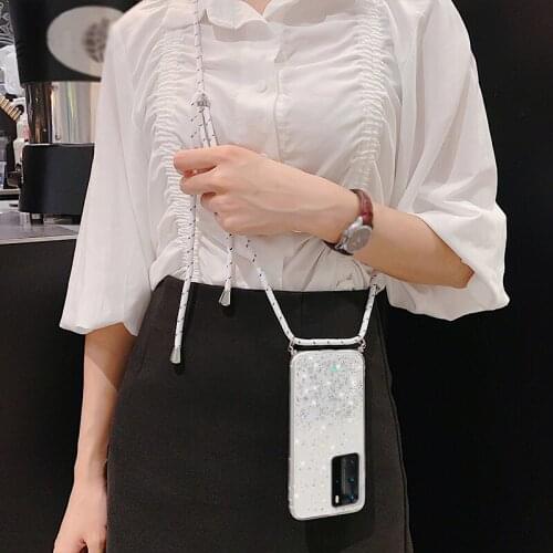 Lanyard Neck Strap Bling Star Case For Huawei Honor Mate 20X 20 10 6 Pro Nova 5 V20 Enjoy 2 7 Plus Y6 2019 Clear Shockproof Case