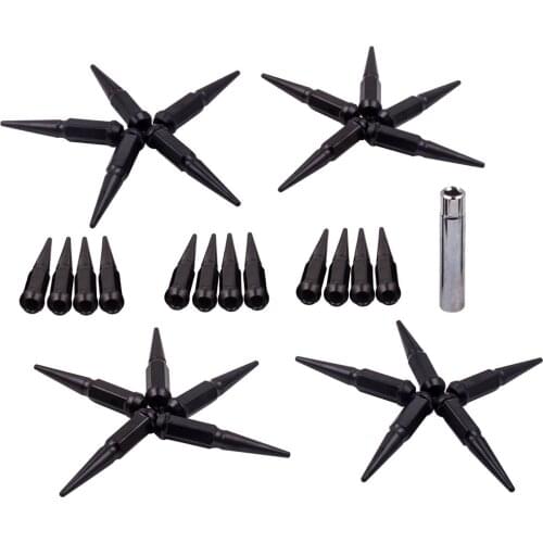 32Pcs M14x1.5 Chrome Solid Steel Spike Lug Nuts 4.5" Tall + 1 Key for Ram 2500 Car Modification Wheel Nuts