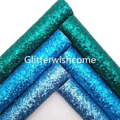 Glitterwishcome Dark Green Blue Chunky Glitter Leather Fabric Sheets Felt Backing Synthetic Leather Bow DIY 30X134CM Roll GM1031