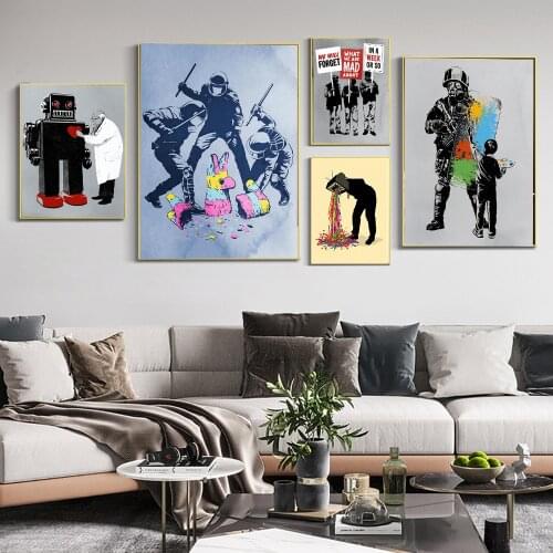 Banksy Graffiti Artwork Canvas Painting Robot Doctor Posters And Prints Colorful Wall Pictures Policemen Child Nordic Home Decor