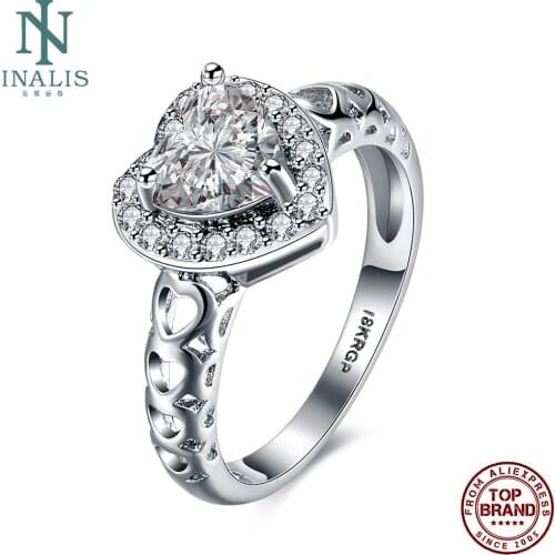 INALIS Romantic Heart-Shaped Rings For Women 5A Clear Cubic Zircon White Ring Wedding Engagement Fashion Jewelry New Arrival