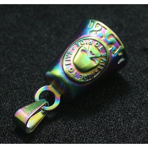 Unisex 316L Stainlesss Steel Frosted RIDE TO LIVE-LIVE TO RIDE Flaming Rider Skull Rainbow Mulicolor Pendant
