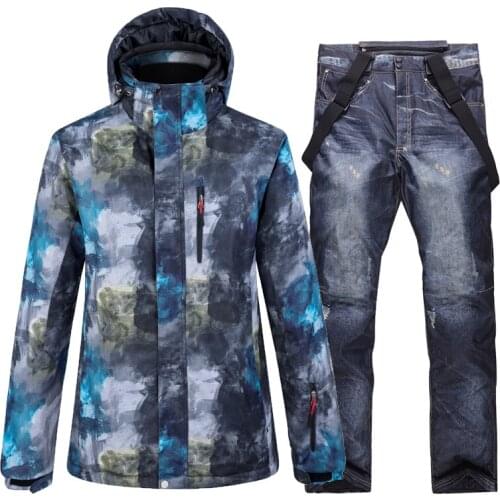 -30 Mens Snow Suit Sets Winter Waterproof Windproof Outdoor Sports Wear Snowboard Clothing Ski Jackets + Bibs Pants for Male