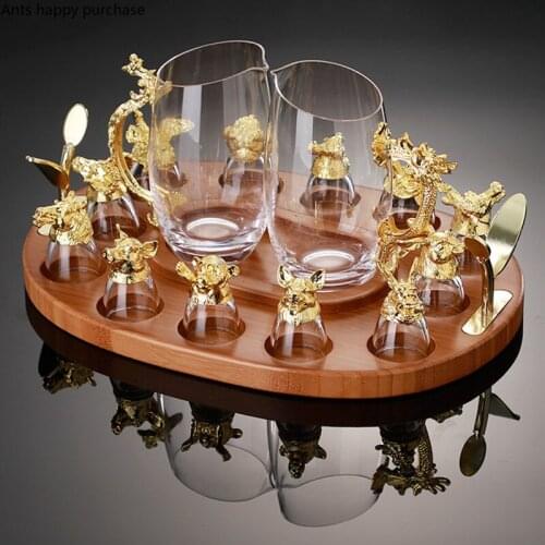 Zodiac Glass Wine Glass Set Wine Dispenser Flagon Liquor Glass Hip Flasks Glass Cup Set Metal Tray Wooden Pallets Gift Box