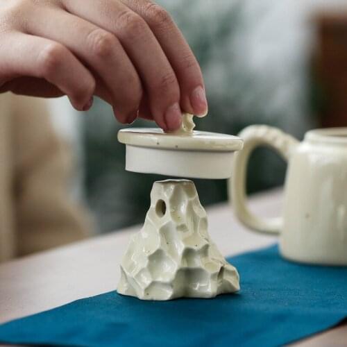 Ceramic cover set, hand-made grass and gray glaze teapot cover holder, Kung Fu tea set, teapot cover frame decoration